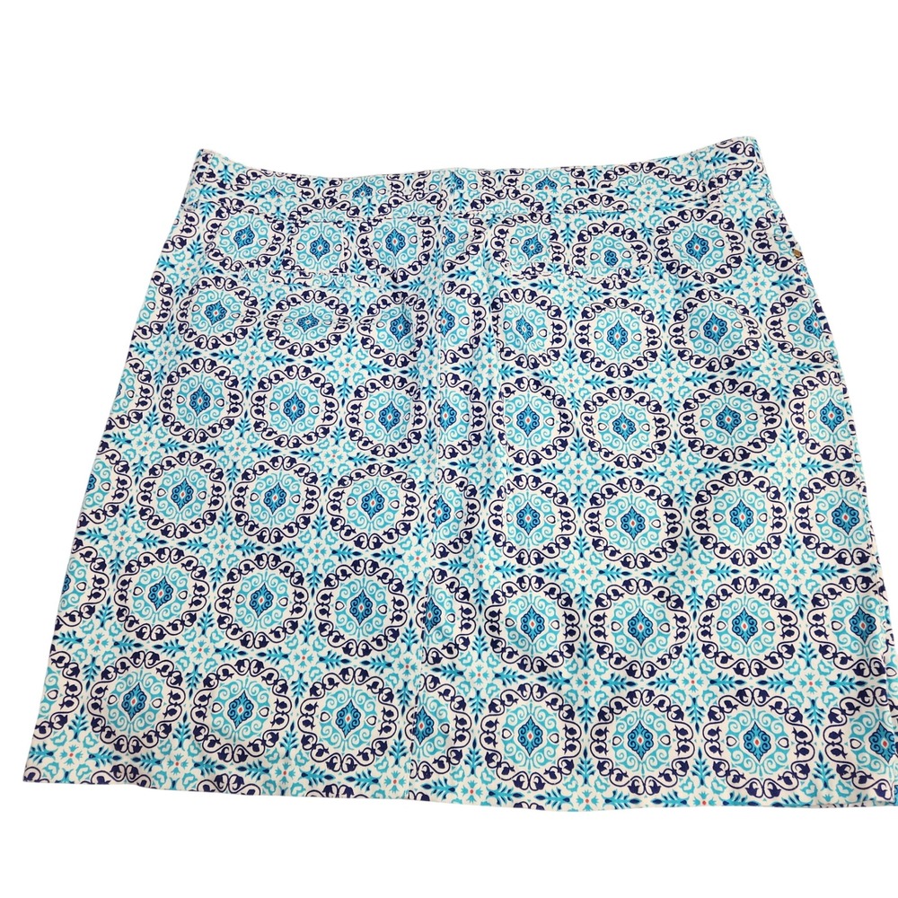 Charter Club Womens Skort Size 16 Blue White Medallion Print Cotton Stretch Mini